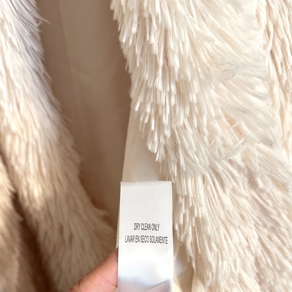 Democracy Sleeveless Draped Faux Fur Open Front Shaggy Waterfall Vest, Cream, M - Picture 7 of 8